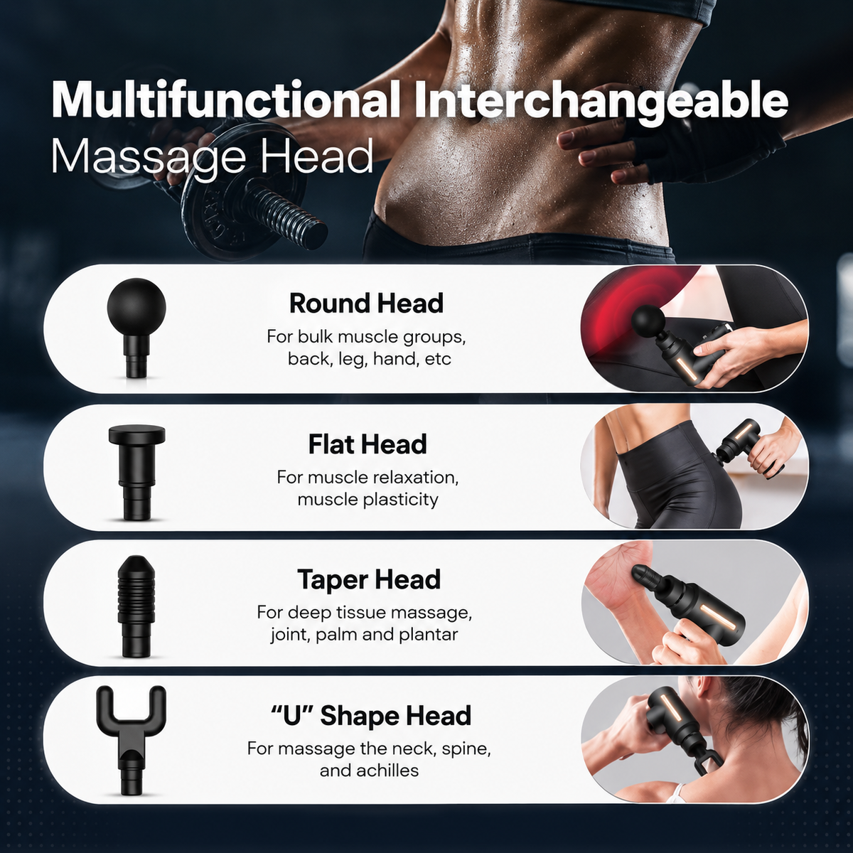 Massage Gun with LCD Touch Screen | 6 Speeds & 4 Heads