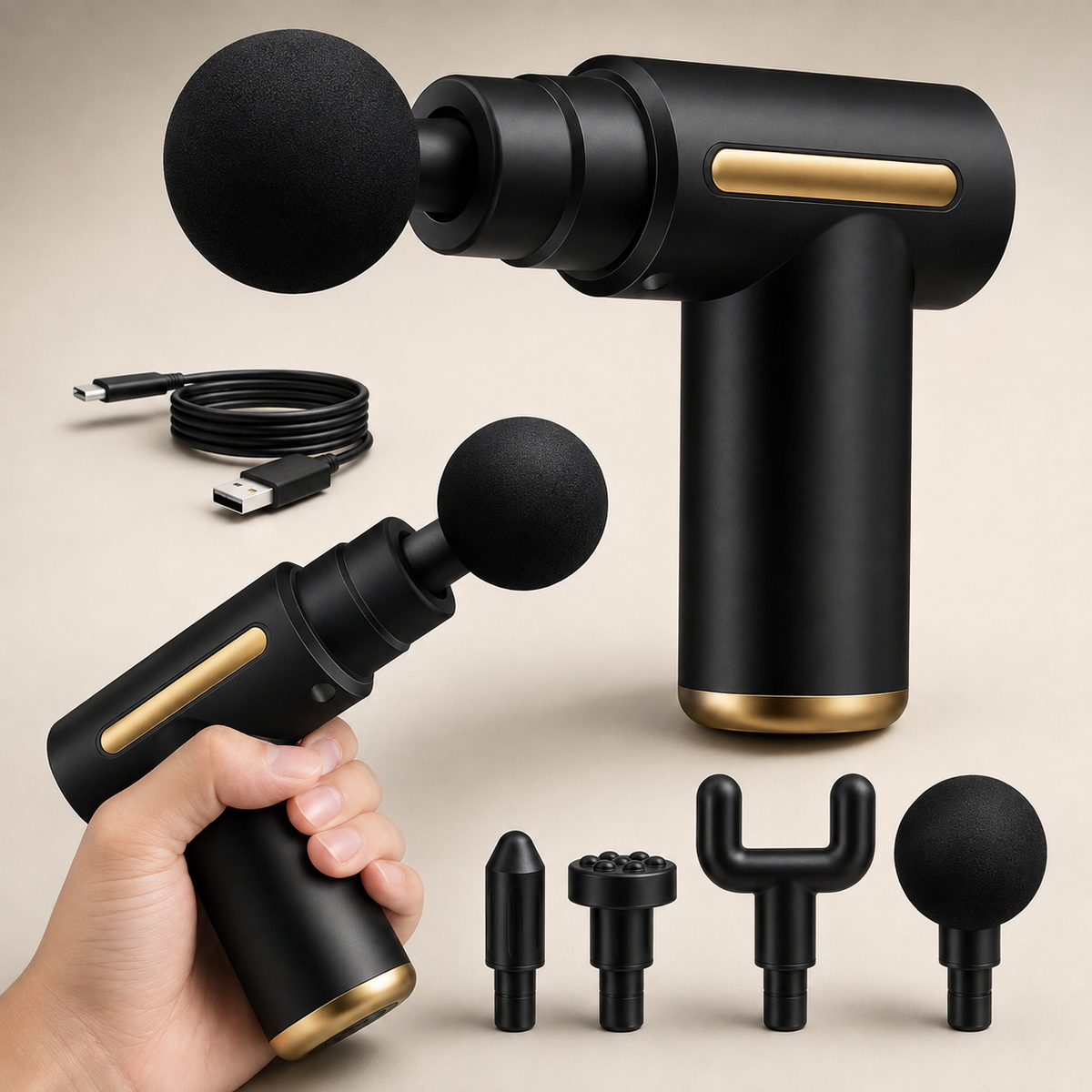 Massage Gun with LCD Touch Screen | 6 Speeds & 4 Heads