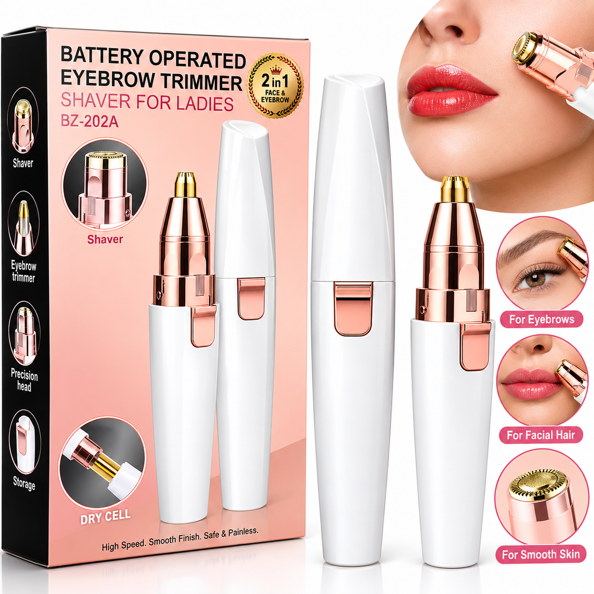 2-in-1 Painless Eyebrow & Facial Hair Trimmer for Women – Rechargeable USB Electric Hair Remover