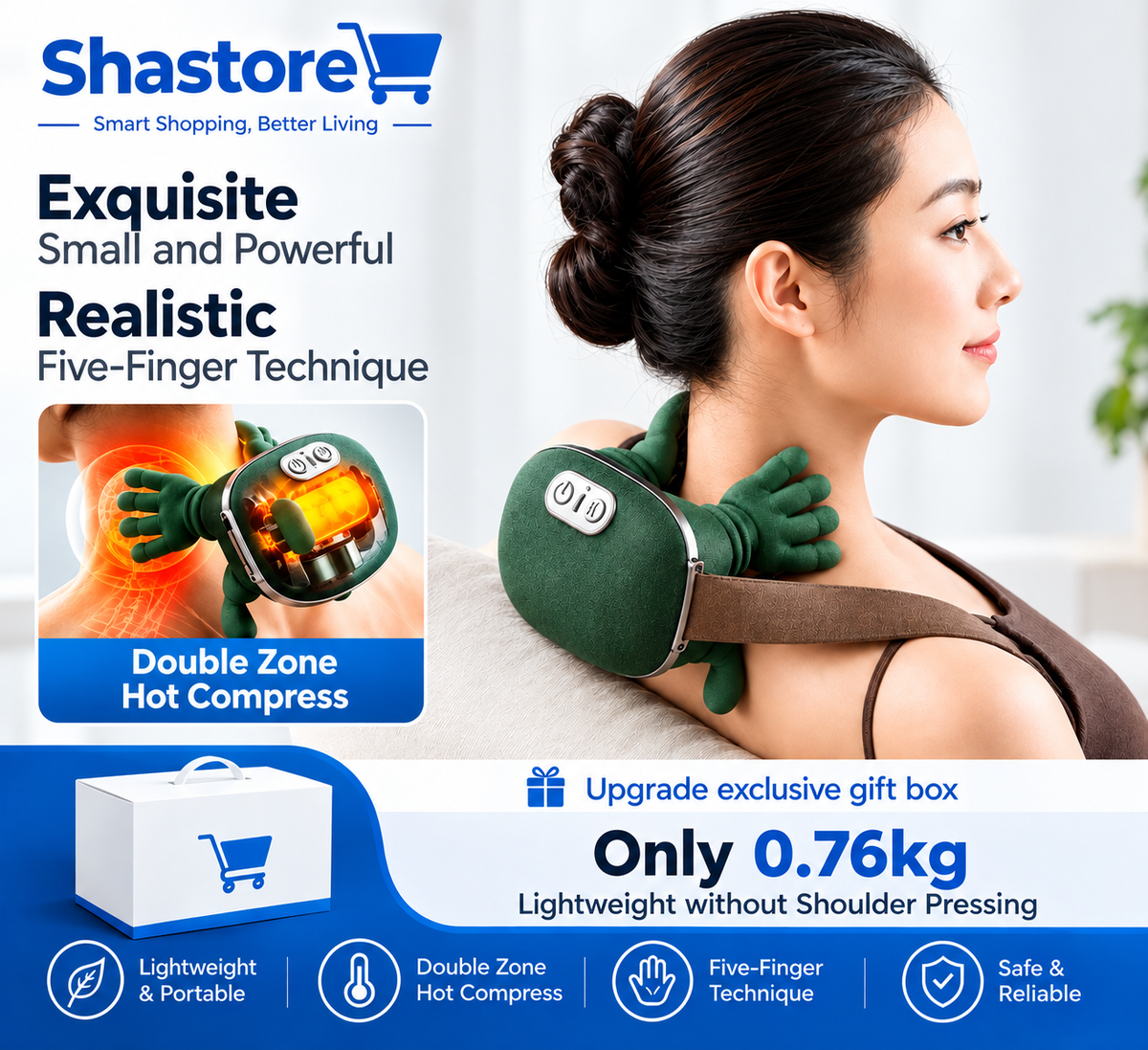 Palm Hot Compress Neck Massager | 5-Finger Massage & Heat Therapy
