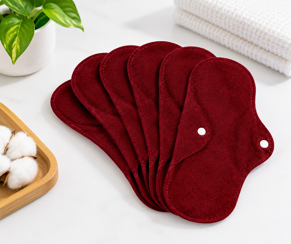Reusable Bamboo Incontinence & Period Pads for Heavy Flow, Leakproof Overnight Pad with Wings, (Set of 6 Bamboo Pads)