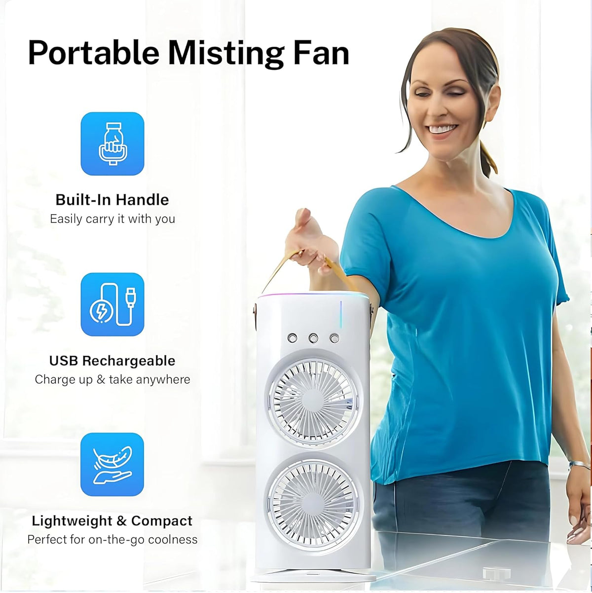 Mini Portable Air Cooler – Dual LED Fans + Humidifier