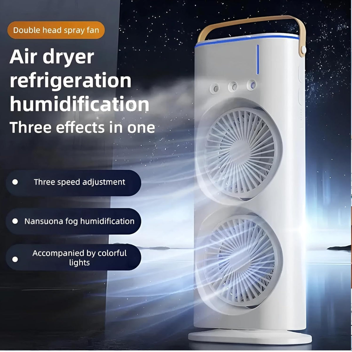 Mini Portable Air Cooler – Dual LED Fans + Humidifier