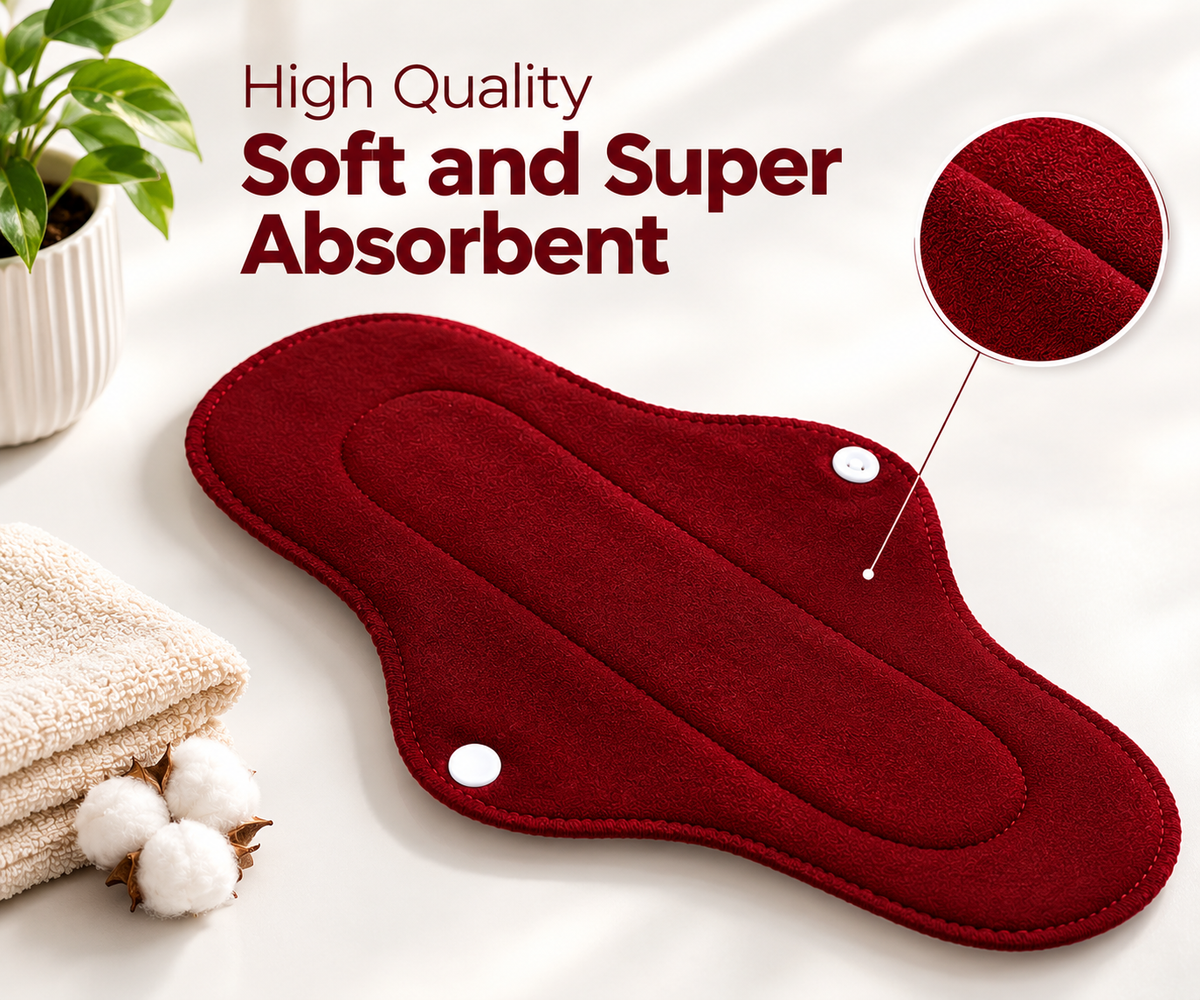 Reusable Bamboo Incontinence & Period Pads for Heavy Flow, Leakproof Overnight Pad with Wings, (Set of 6 Bamboo Pads)