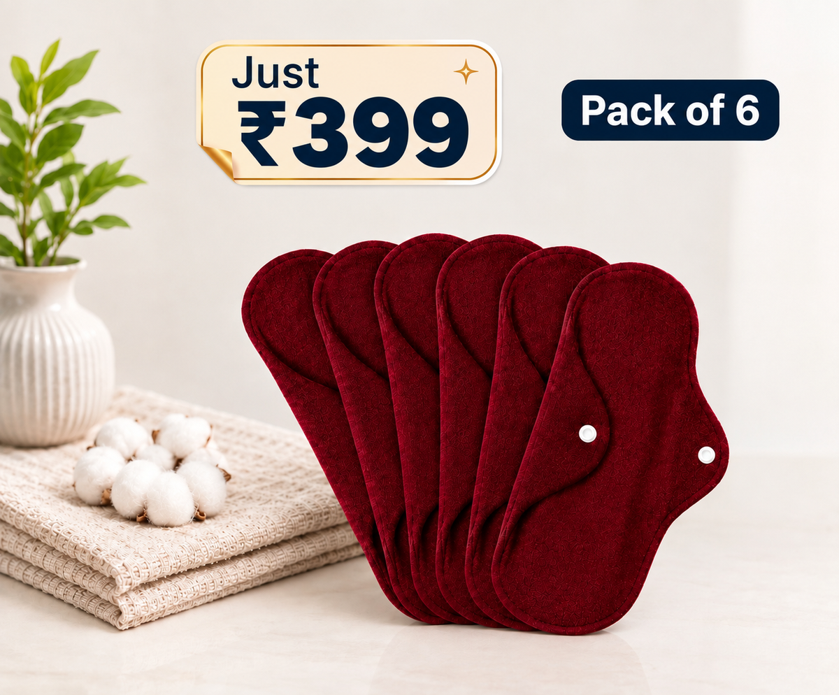 Reusable Bamboo Incontinence & Period Pads for Heavy Flow, Leakproof Overnight Pad with Wings, (Set of 6 Bamboo Pads)