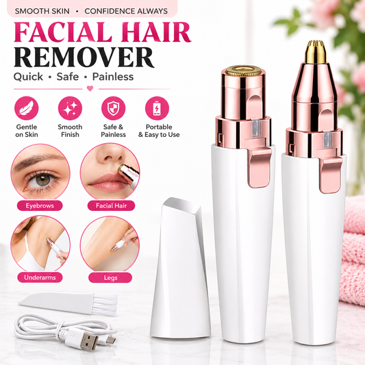 2-in-1 Painless Eyebrow & Facial Hair Trimmer for Women – Rechargeable USB Electric Hair Remover