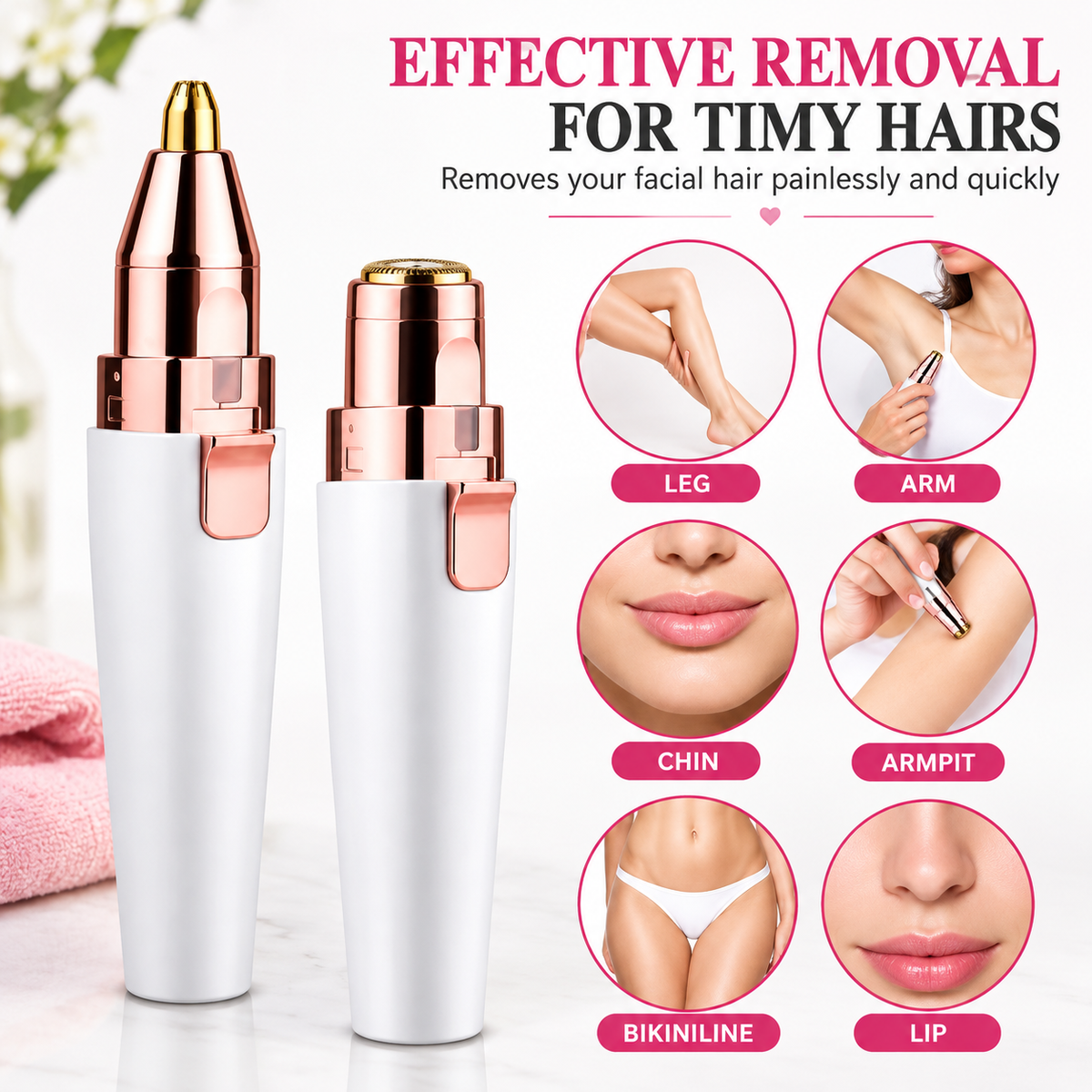 2-in-1 Painless Eyebrow & Facial Hair Trimmer for Women – Rechargeable USB Electric Hair Remover