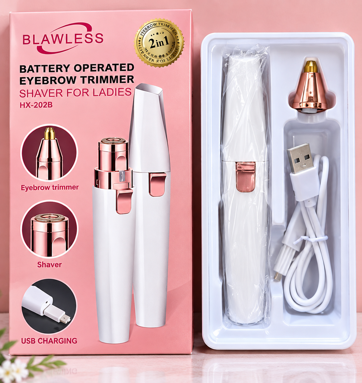 2-in-1 Painless Eyebrow & Facial Hair Trimmer for Women – Rechargeable USB Electric Hair Remover