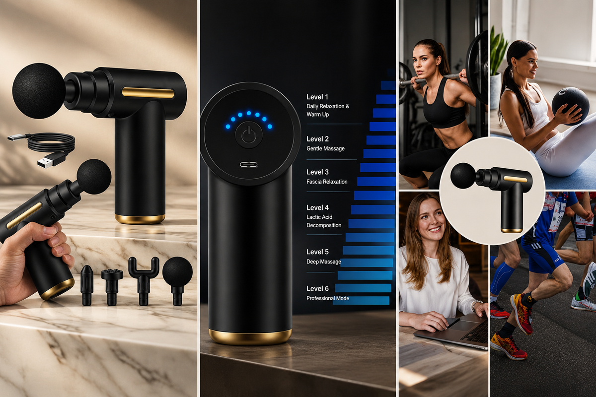 Massage Gun with LCD Touch Screen | 6 Speeds & 4 Heads